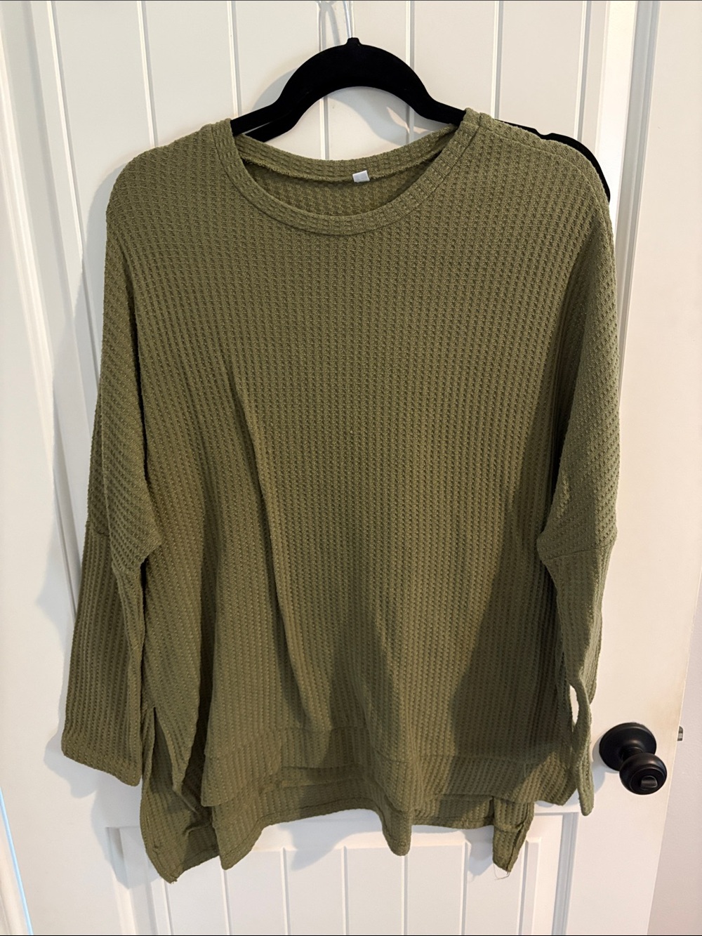 Olive Green Waffle Knit Long Sleeve Top - Unbranded